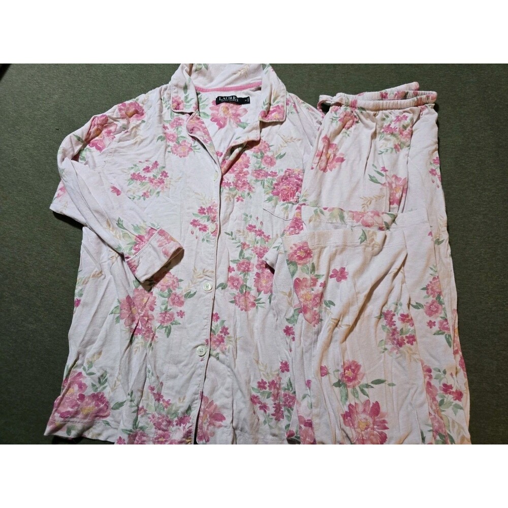 1x Lauren Ralph Lauren Jersey Pink Floral Pajama Set Women's